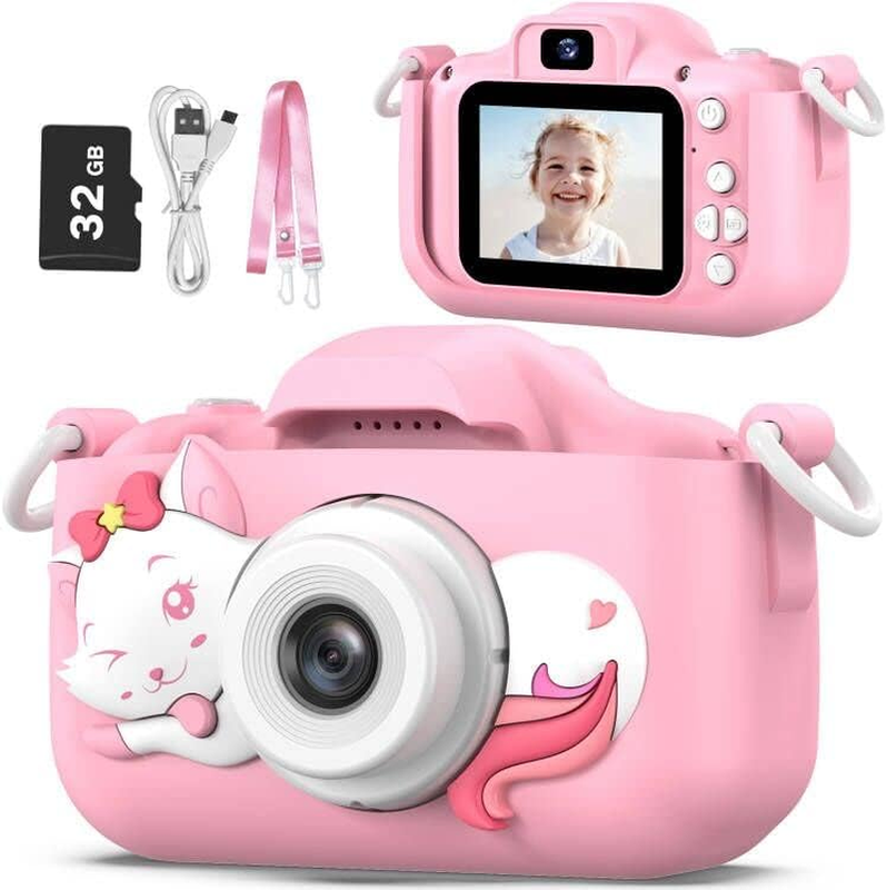 Kids Selfie Digital Camera Toy w/ Protective Cover 32GB SD Card Ages 3 109