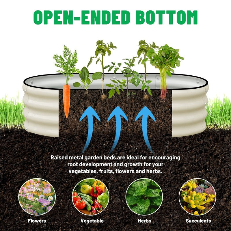 4X2X1 Ft Galvanized Garden Beds, 2 Pcs White Oval Planters for Vegetables and Ou3