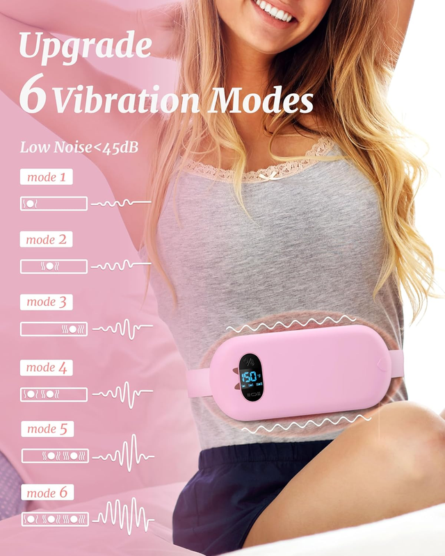 Portable Cordless Heating Pad Back Pain Belt 6 Heat Vibrating Modes Pink4