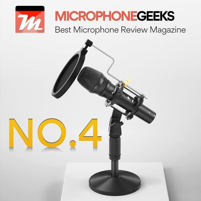 USB XLR Dynamic Podcast Microphone Kit w/ Volume Control Pop Filter HD300T5