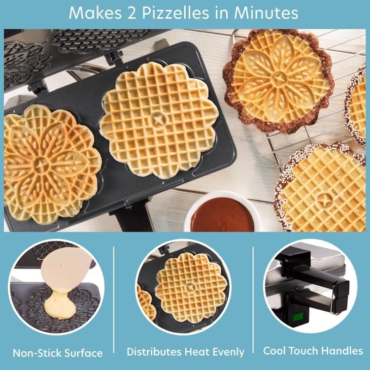 Pizzelle Maker Nonstick Electric 2-Cookie Press Italian Holiday Baking Supplies1