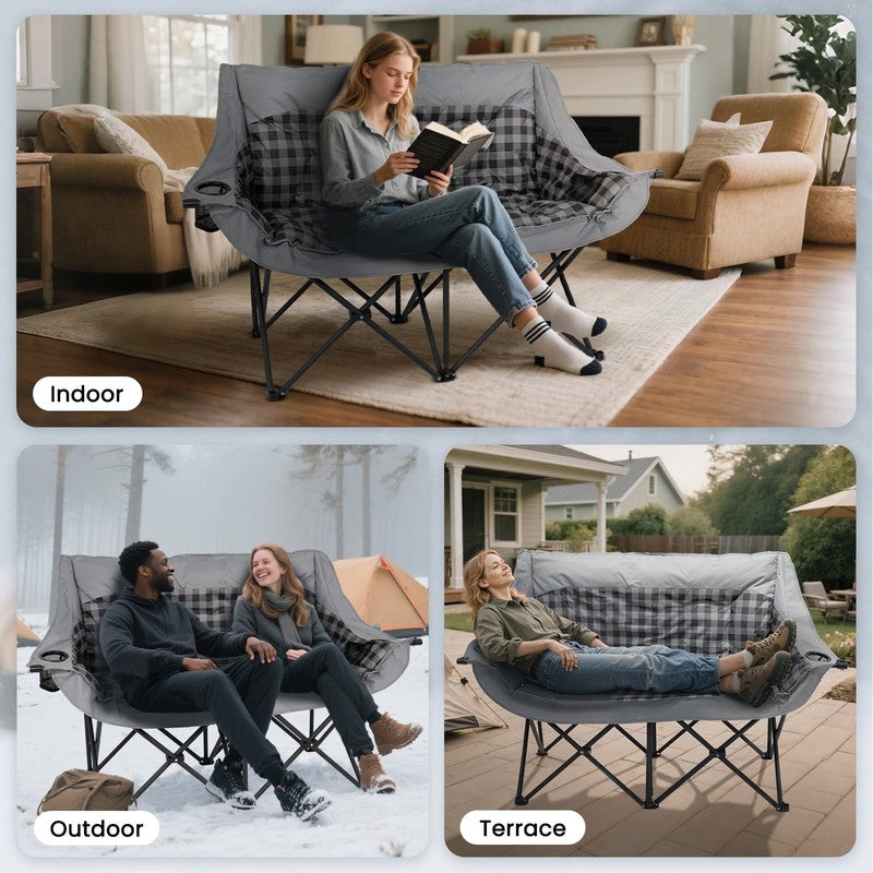 Oversized Double Camping Chair - 2-Person Heavy Duty Folding Chairs for Outdoor 5