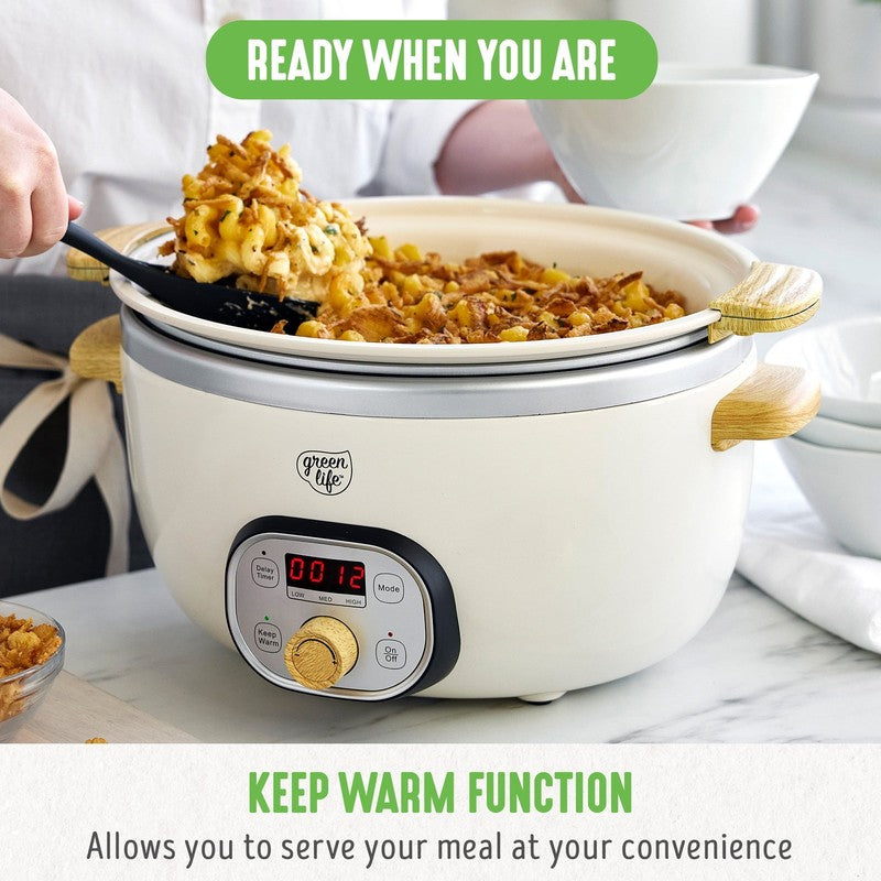 6 Quart Non Stick Family Meal Slow Cooker with Removable Pot, Cream2
