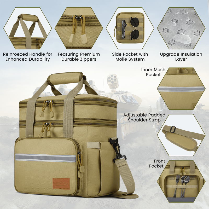 24L Insulated Lunch Bag Double Deck Cooler Tote Leakproof Work Beach Yellow2