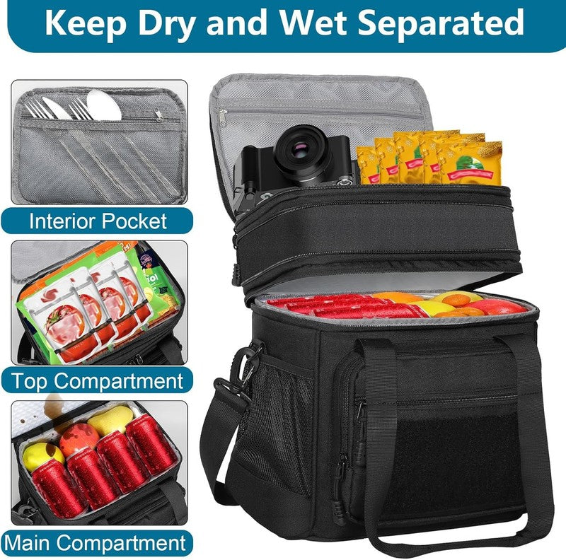 Double Deck Insulated Lunch Box, Expandable Large Lunch Bag Leakproof Cooler Bag2