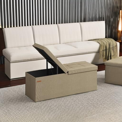 43'' Foldable Storage Ottoman Bench Flip Lid Entryway Living Room Camel Brown5
