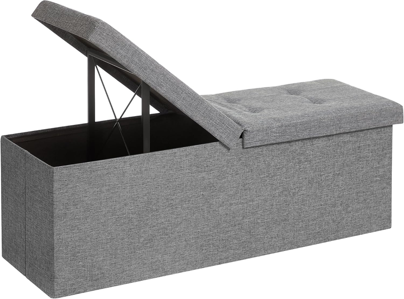 43'' Foldable Storage Ottoman Bench Flip Lid Entryway Living Room Light Gray0