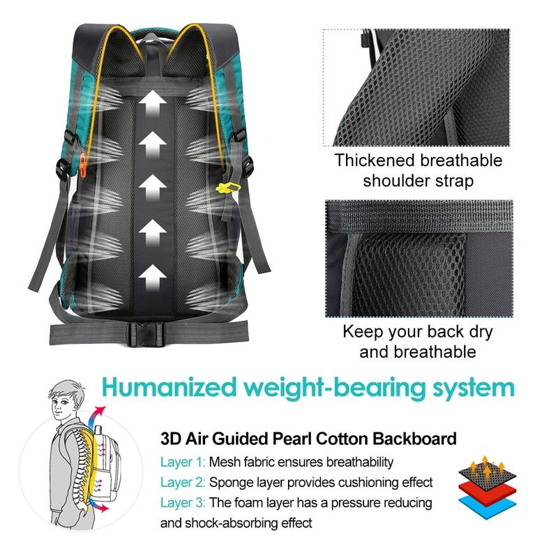 60L Waterproof Hiking Backpack with Reflective Strips & Safety Whistle, Large Ca8
