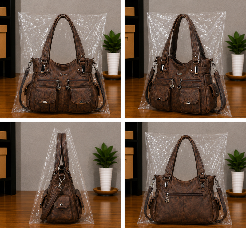 Women's Large PU Leather Hobo Tote Multi Pocket Shoulder Bag0