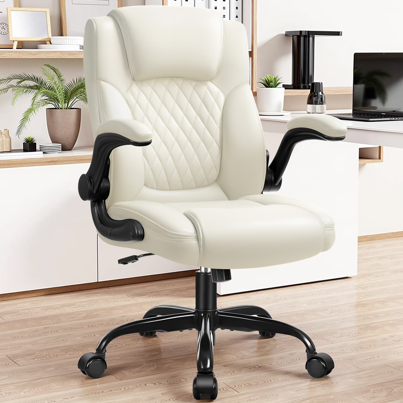 Ergonomic Leather Computer Office Chair 400LB Capacity Off White6