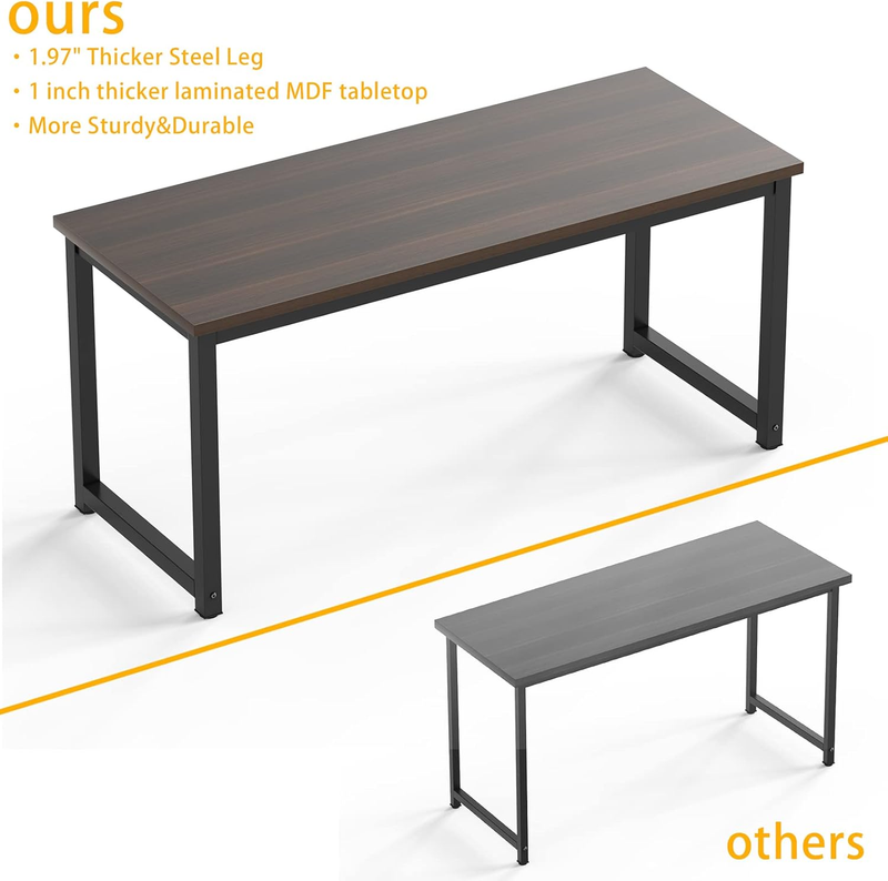 63'' Large Office Desk 2 Person Computer Table Wide Writing Desk Black/Chocolate4