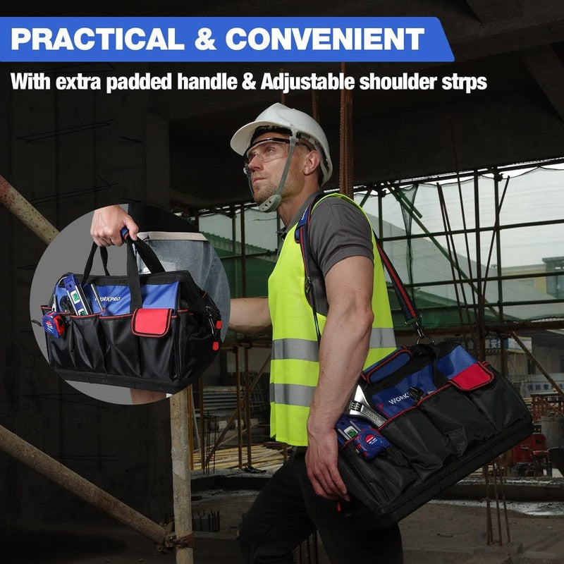 18" Tool Bag Waterproof Molded Base 20-Pocket Open Top Organizer with Strap5