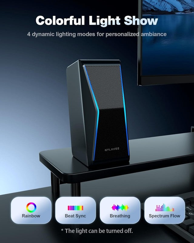 HiFi PC Speakers Bluetooth 5.0 14W RGB 3.5mm Aux EQ Desktop Laptop PS5 Xbox5