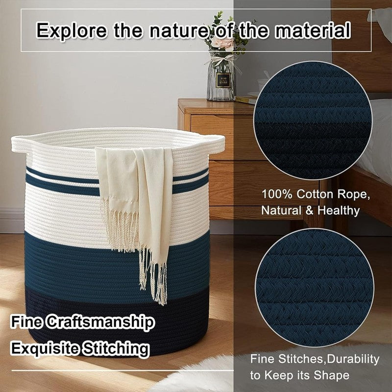 80L Laundry Hamper with Handles, Woven Storage Basket for Clothes, Gradient Blue2