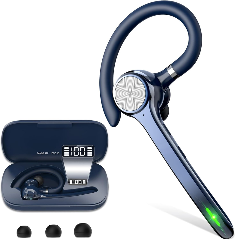 Bluetooth Headset V5.1 Wireless Earpiece 72H Talk 500mAh Case Hands Free Blue8