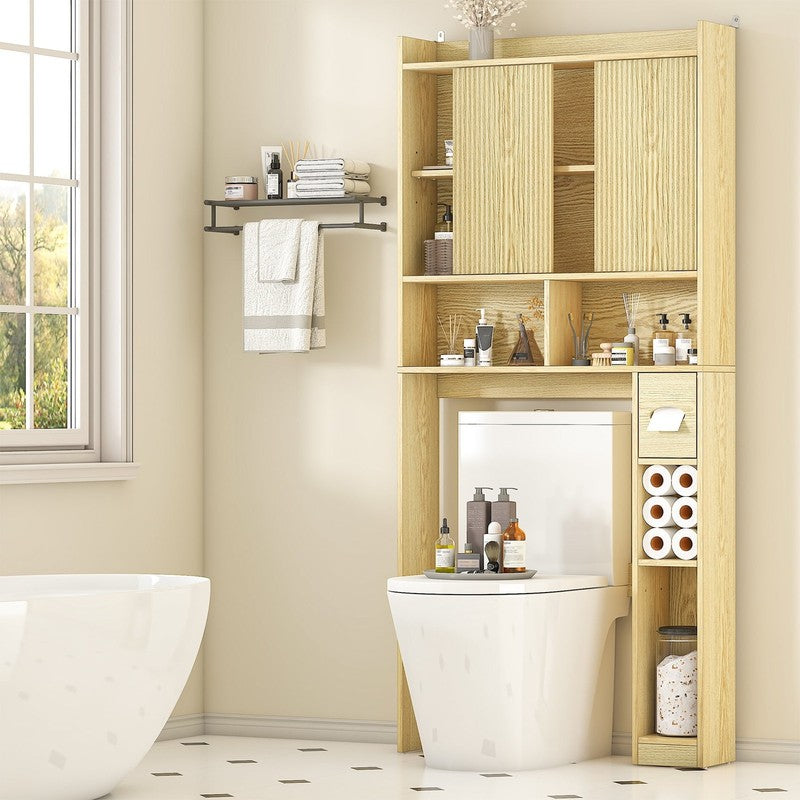 Over the Toilet Storage Cabinet with 2 Sliding Doors & Toilet Paper Holder, Free2