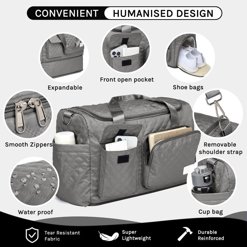2-Piece Expandable Foldable Duffle Bag Set with Wet Pocket and Shoe Compartment,7