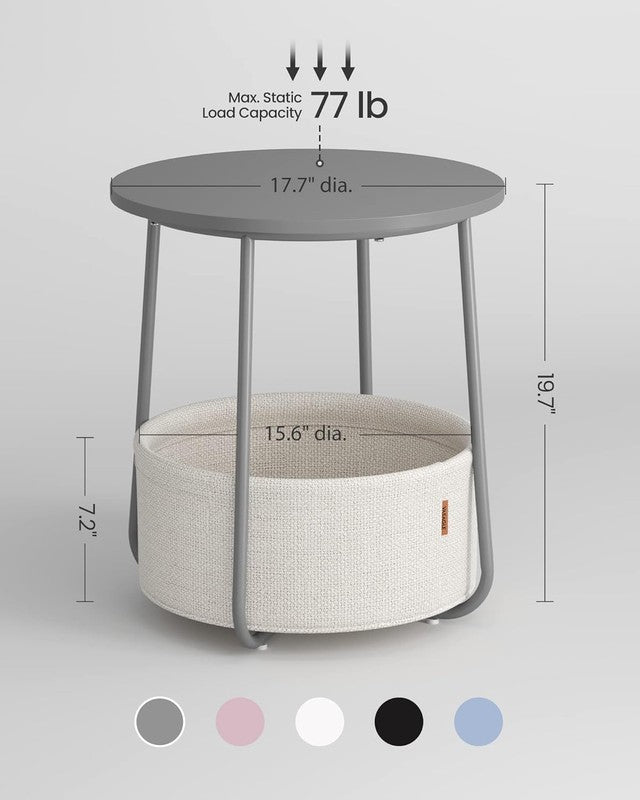 Modern Round Side Table Nightstand with Fabric Basket Cement Gray Cream1