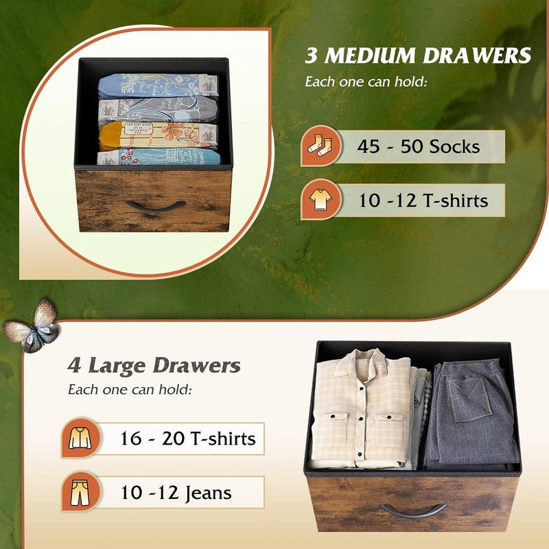 7 Drawer TV Stand Dresser Rustic Brown Wood Grain Metal Frame Storage Chest4