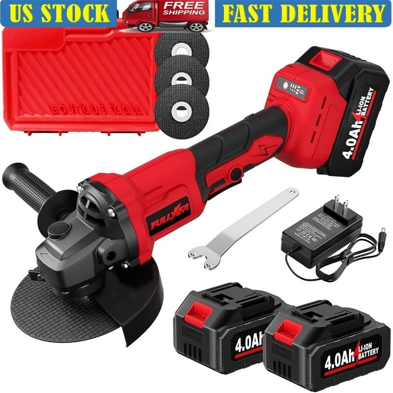 Cordless Angle Grinder 3 Speed Brushless Motor 4.5 Inch 2 Batteries Charger Set0