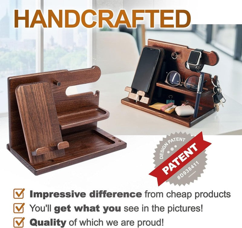 Wood Phone Docking Station for Men - Desk or Nightstand Organizer - Birthday Gif3