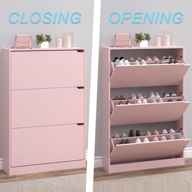 47.2'' Shoe Cabinet 3 Flip Drawers Freestanding Entryway Hallway White/Pink4