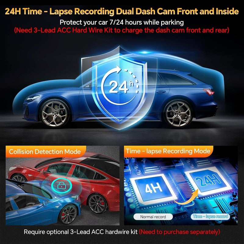 3 Channel Dash Cam Front Rear Inside 2.5K WiFi Car Camera IR Night 64GB Card4