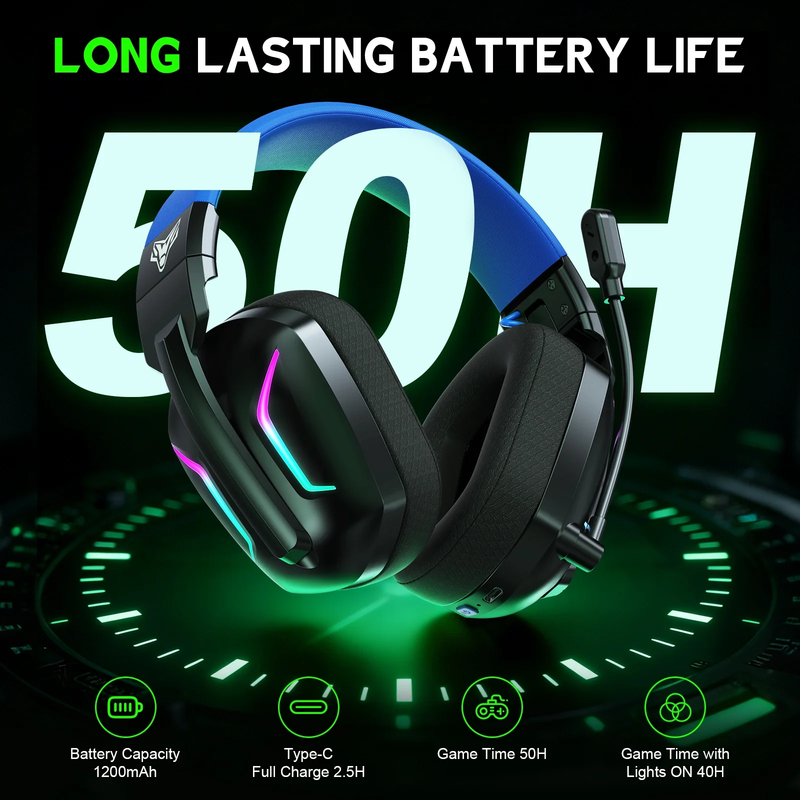 Wireless Gaming Headset 2.4GHz Bluetooth PS5 PS4 PC Switch Noise Mic Blue2