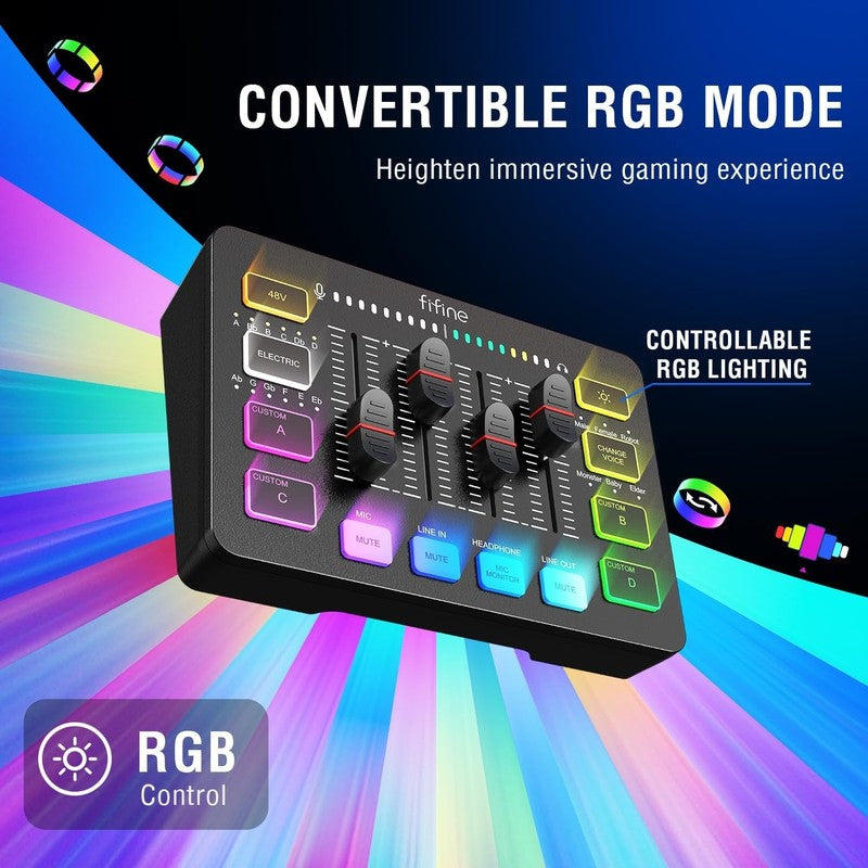 Gaming Mic & Audio Mixer Bundle USB/XLR RGB Streaming Set w/ Fader KS56