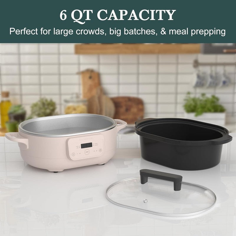 6QT Programmable Slow Cooker w/ Nonstick Pot Keep Warm Pink3