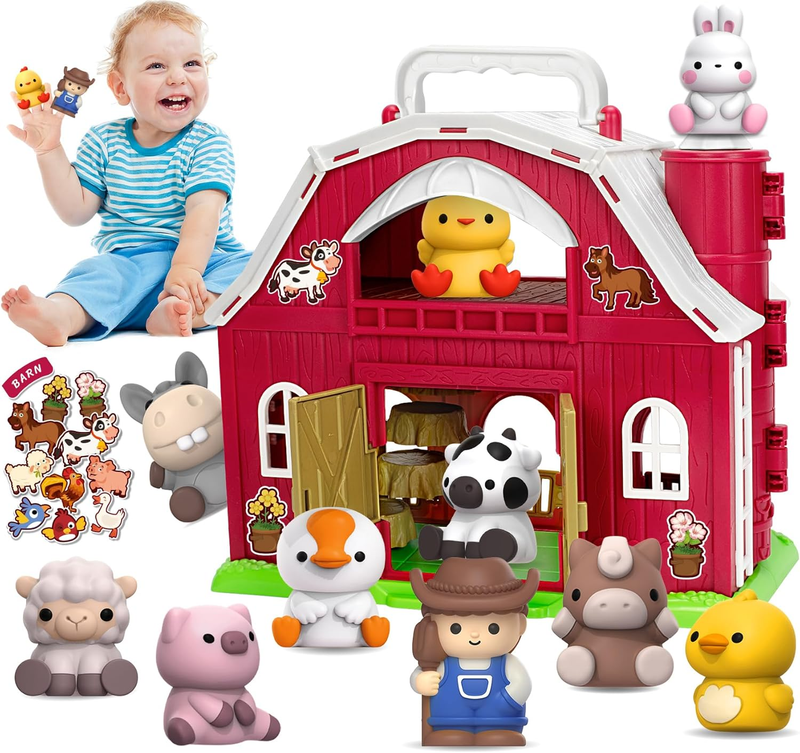 Farm Animals Big Barn Playset w/ Figures DIY Stickers Montessori Toy 12 18mo0