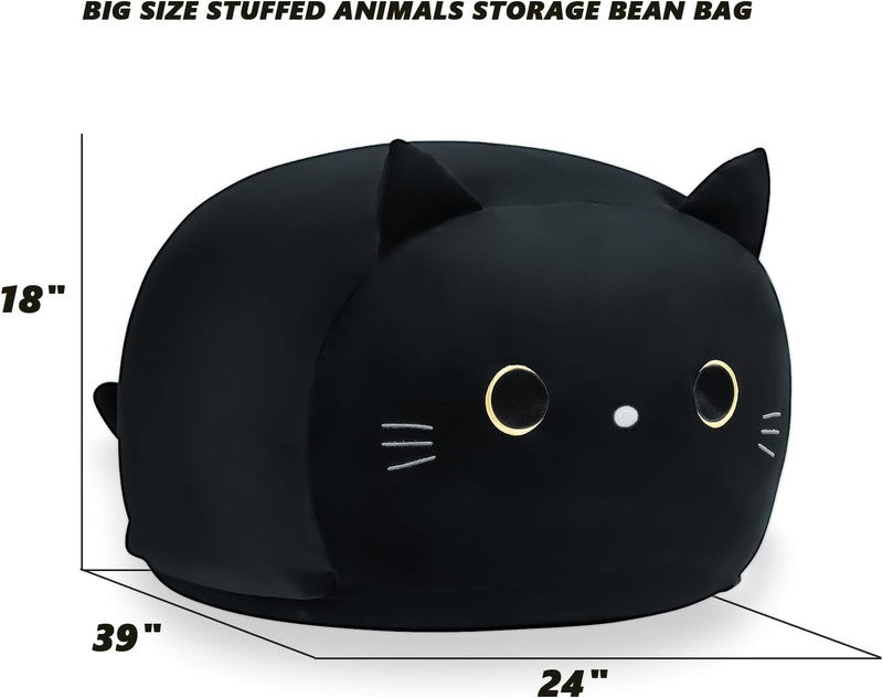 Stuffed Animal Storage Bean Bag Cover Kids Black Cat Toy Organizer Large4