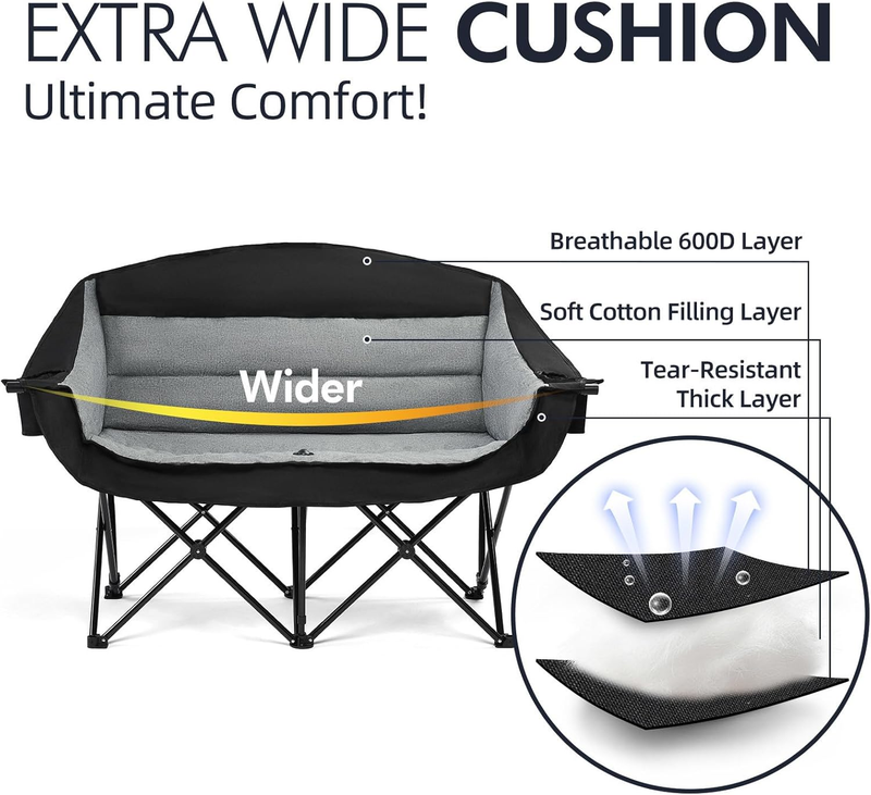 Double Camping Chair Loveseat 2-Person Oversized Folding Couch Heavy Duty 600LBS2