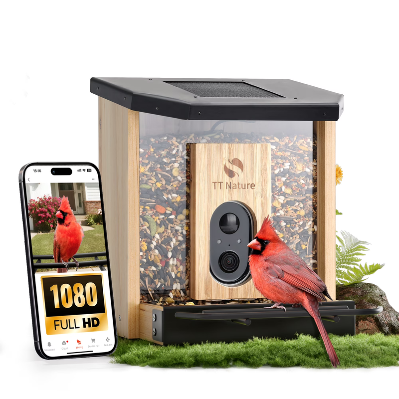 Solar Smart Bird Feeder w Camera AI ID 10,000+ Birds Weatherproof Cedar Wood8