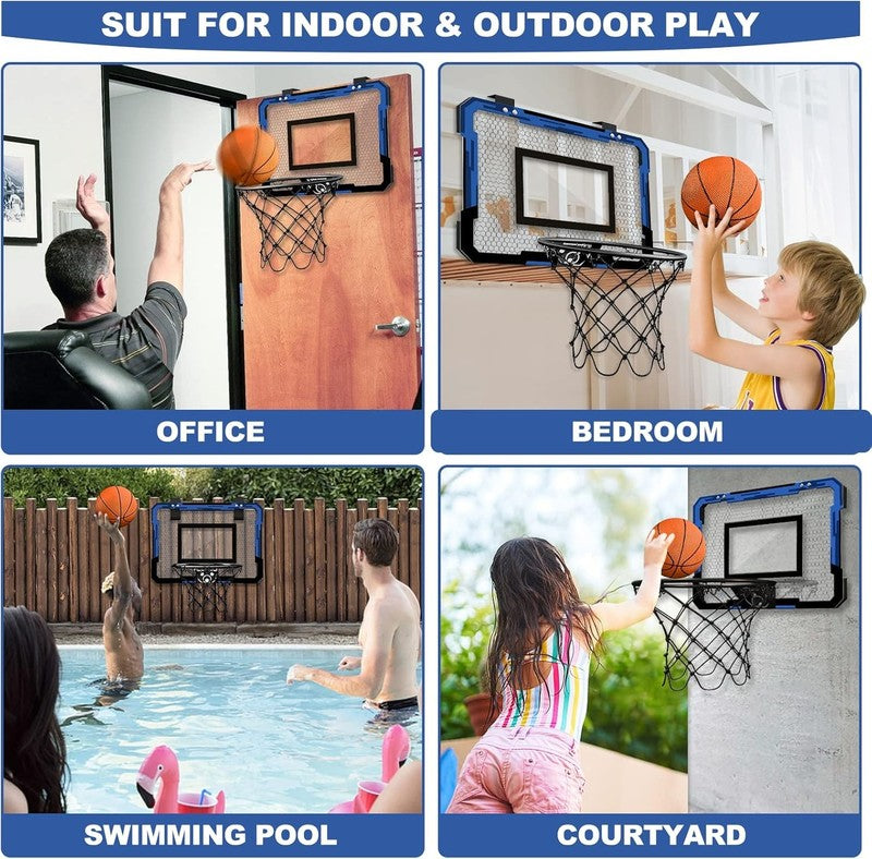 Mini Basketball Hoop Over Door with 3 Balls & Inflator Breakaway Rim Blue1