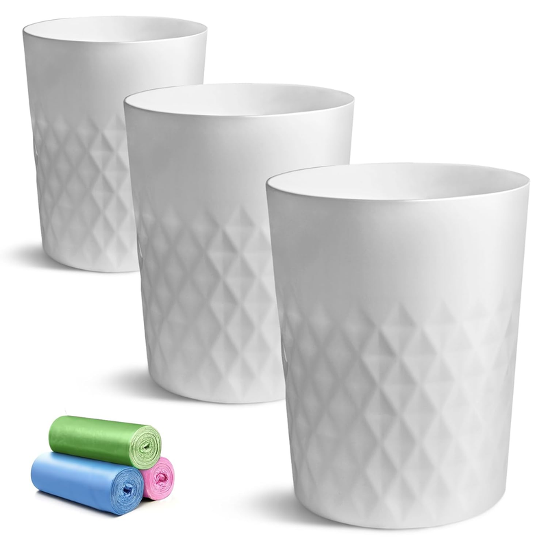 3 Pack 1.8 Gal Small Trash Cans – Slim Round Bins for Bathroom, Office, Home8
