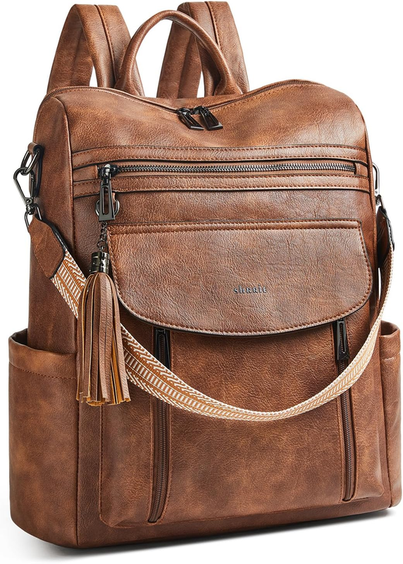 Women Laptop Backpack 15.6" Leather Travel Work Water Resistant Brown0