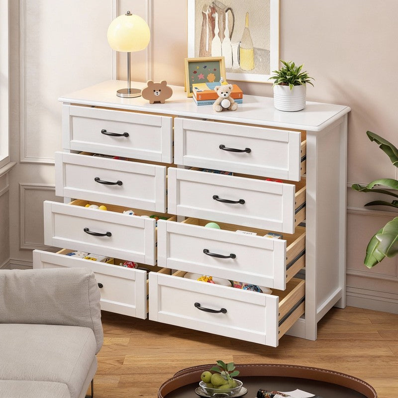 8-Drawer Dresser, White Chest of Drawers with Metal Handles, Multi-Functional St4