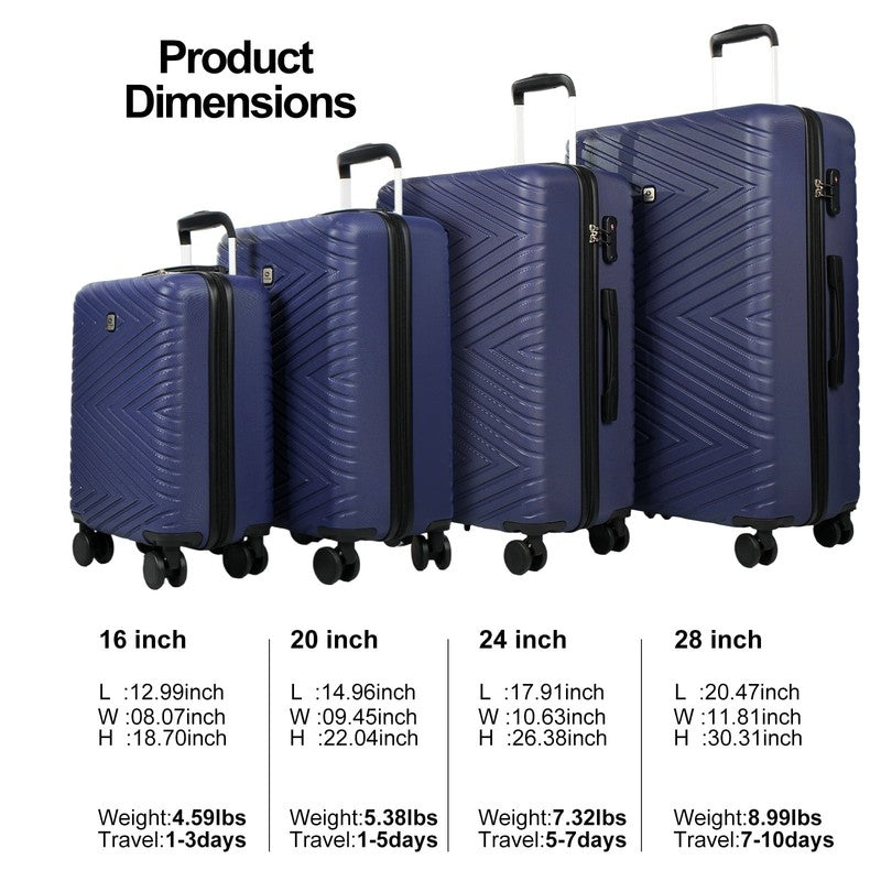 4 Piece Hardshell Luggage Set Hardside Lightweight Suitcase with TSA Lock Spinne5