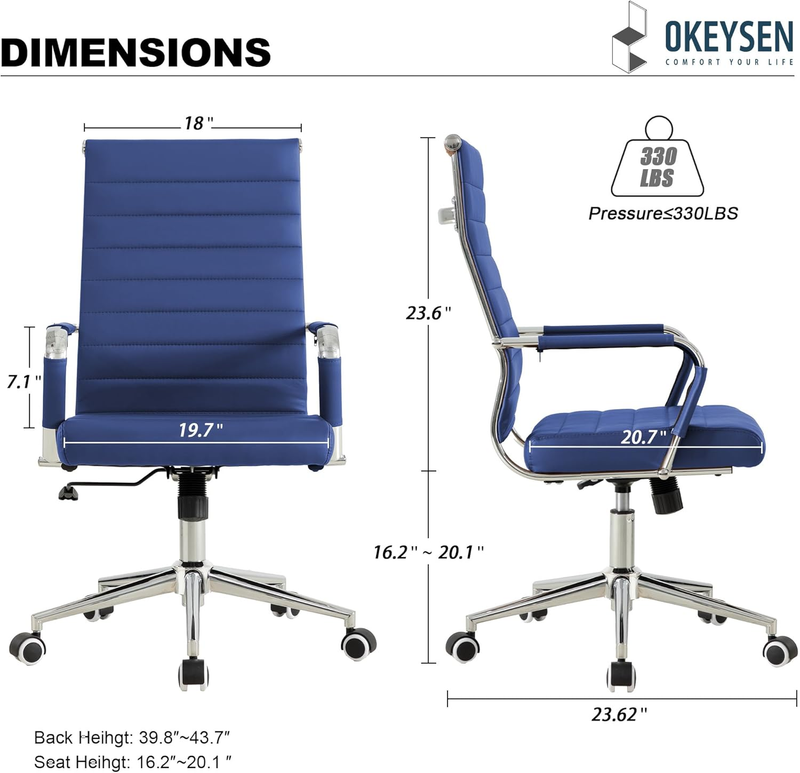 Navy Blue Executive Office Chair Ergonomic Leather Swivel Adjustable2