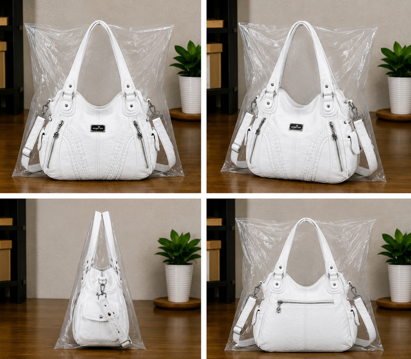 Women's Washed Synthetic Leather Tote Satchel Shoulder Bag0