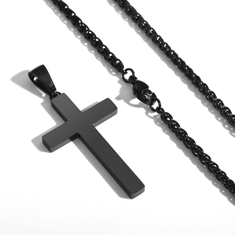 Black Cross Necklace for Men Stainless Steel Christian Pendant Gift for Teen Dad3