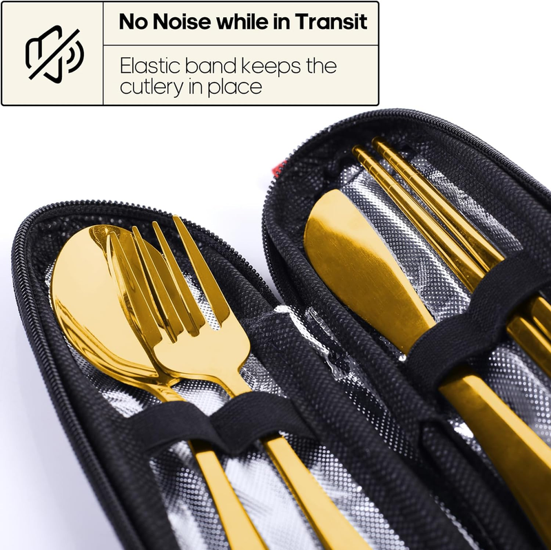 Reusable Travel Utensils Set Fork Spoon Stainless Steel with Case Gold2