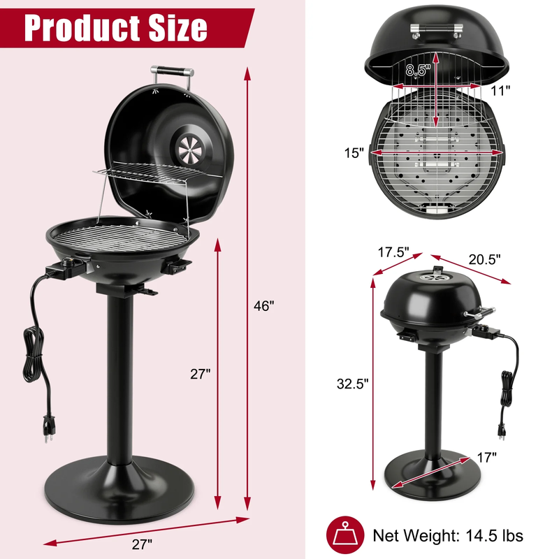 Electric BBQ Grill Portable Standing Grill with Removable Non-Stick Warming Rack7