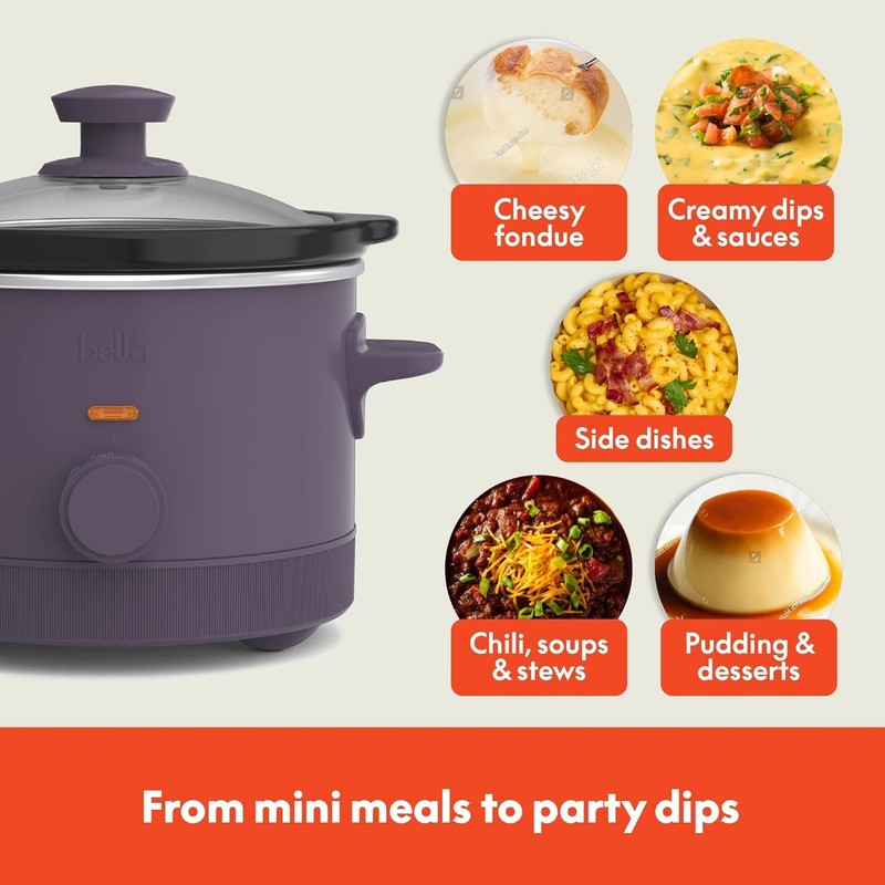 1.5Qt Slow Cooker, 3 Heat Manual, Nonstick Ceramic Pot, Glass Lid, Plum Color5