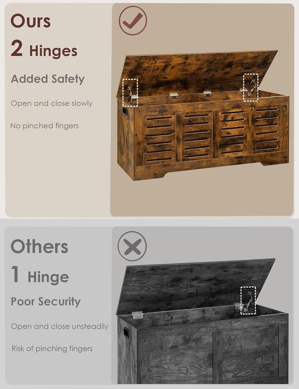 47.3'' Wooden Toy Box Storage Chest Flip Top Entryway Shoe Bench Rustic Brown3