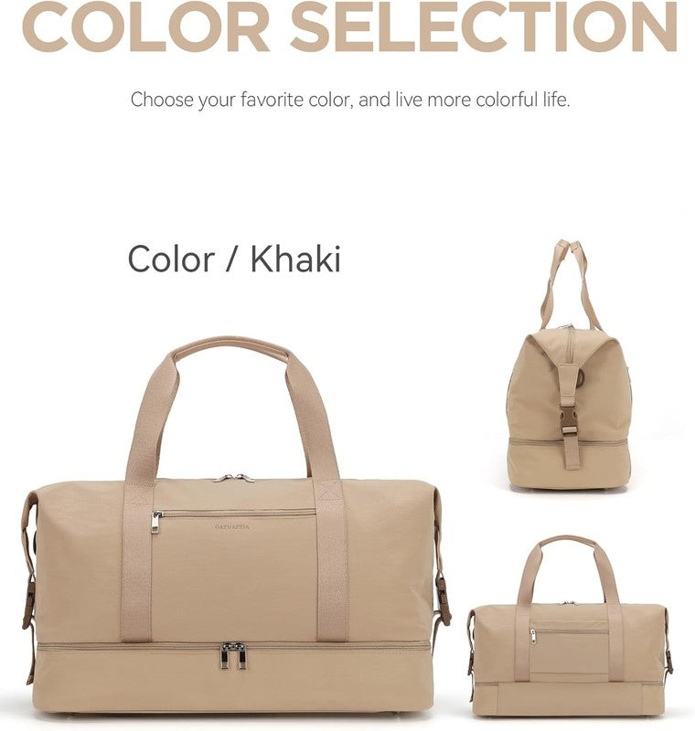 21in Women Weekender Duffle Bag 2Pc Canvas Leather Carry On Shoe Compartment1