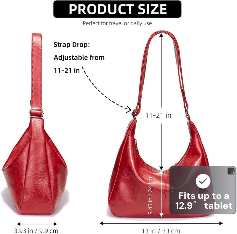 Hobo Bags for Women Vegan Leather Soft Foldable Shoulder Slouchy Tote Purse2