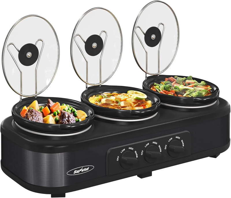 Triple Slow Cooker Buffet Servers and Warmer,3 Pot Food Small Mini Manual Slow C0