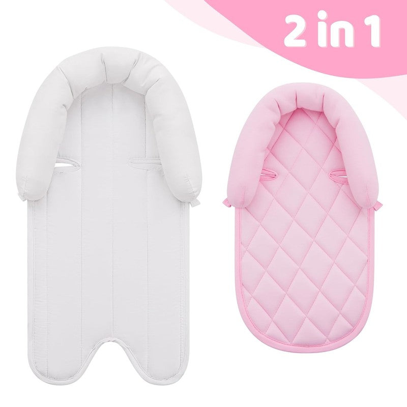 Infant Car Seat Insert Soft Minky 2 in 1 Reversible Baby Body Support Pink/White6